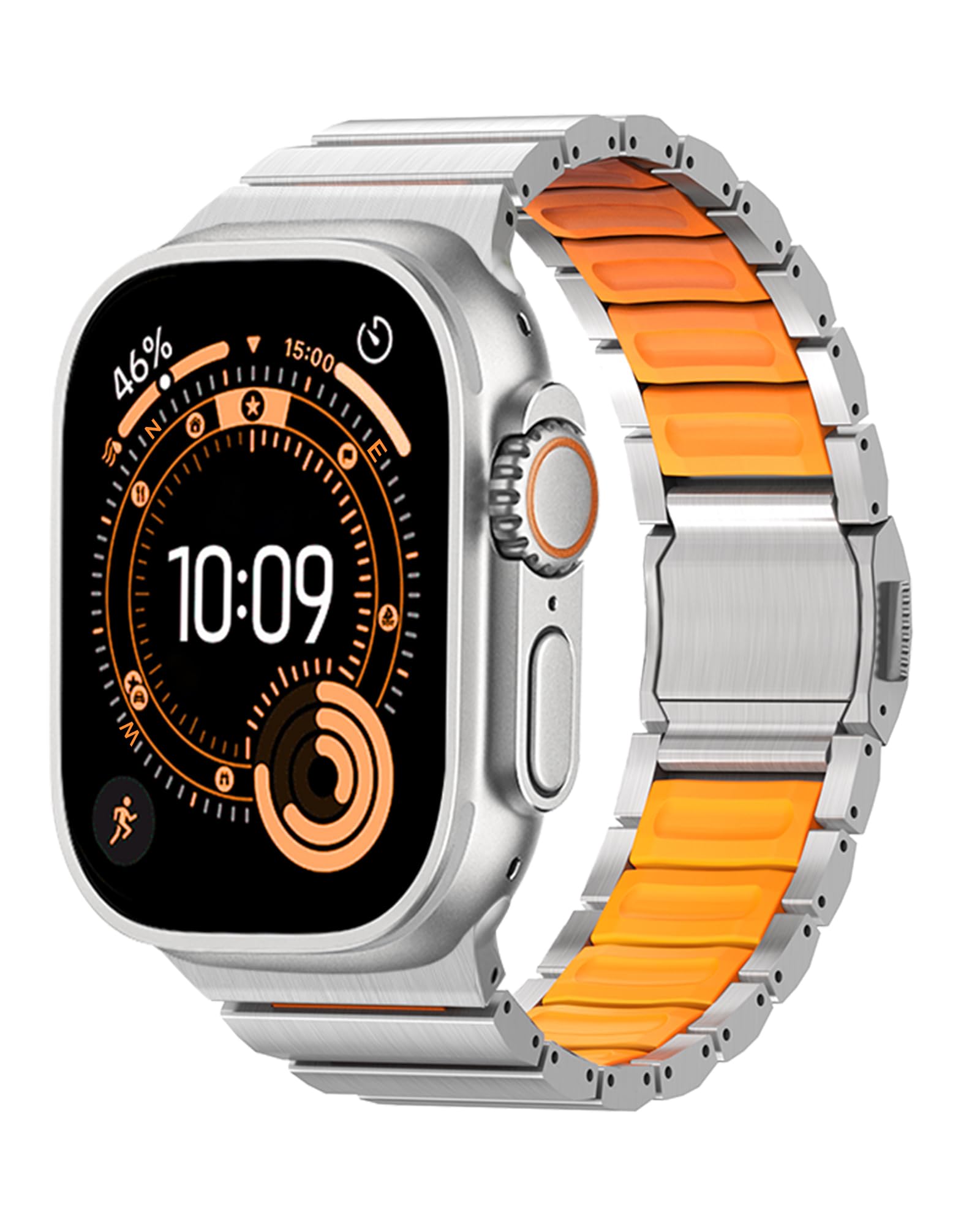 KU XIU Bracelet Titane Silicone pour Apple Watch Ultra 3/2/1, Séries 11-1, SE 3/2 49 mm 46 mm 45 mm 44 mm 42 mm, Magnétique Bracelet de Montre avec Anti-Rayures Revêtement DLC Ultraléger-Titane&Orange