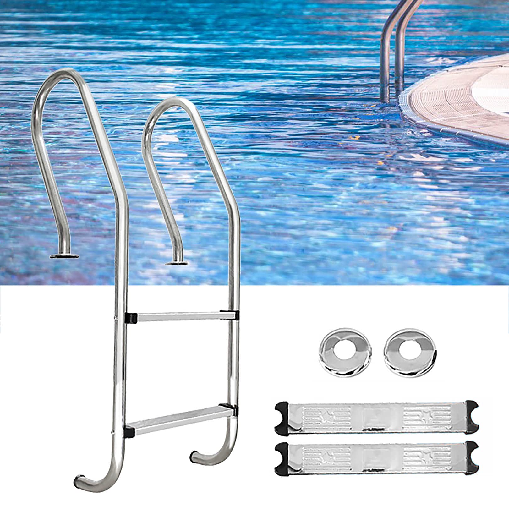 WangXLDD Scaletta per piscina a terra resistente a 2 gradini in acciaio inox con gambe facili da montare, capacità di peso 149,7 kg