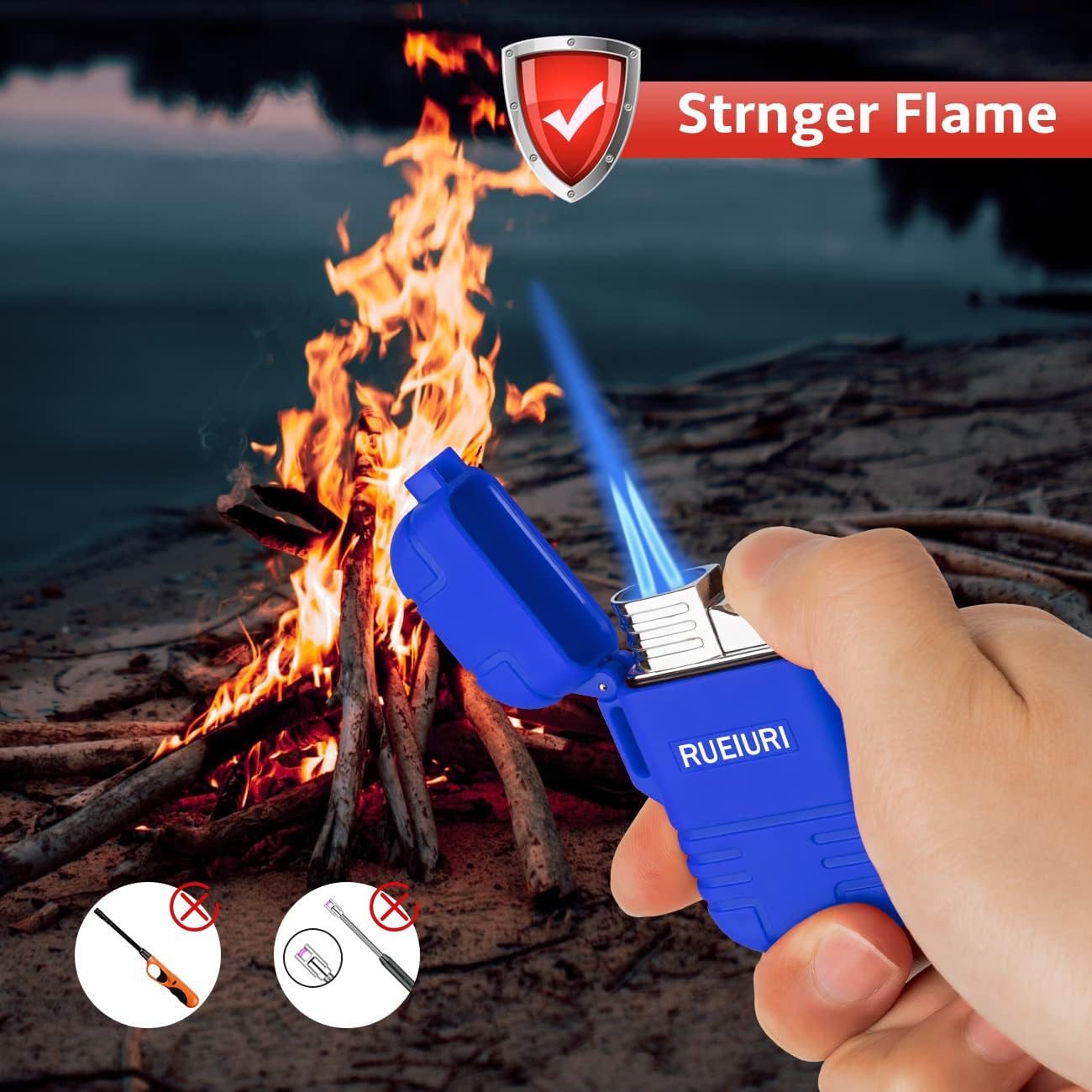 2PSC Torch Lighter Butane Lighter Waterproof Double Jet Lighter for Hiking Camping, Black+Blue (No Butane)