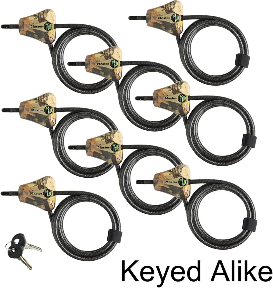 Master Lock Python Trail Camera Adjustable Camouflage Cable Locks w/16 Keys, 8418KA-8 CAMO 8-Pack