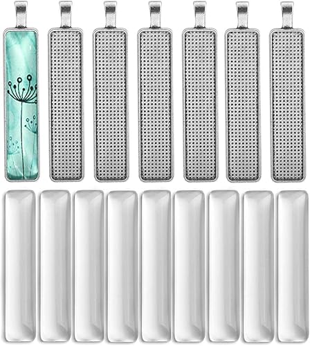 Miniatura 2 de DROLE Kit de ajuste de bisel de bandeja colgante con 30 piezas rectangulares de vidrio transparente con cúpula de cabujón de azulejos para hacer