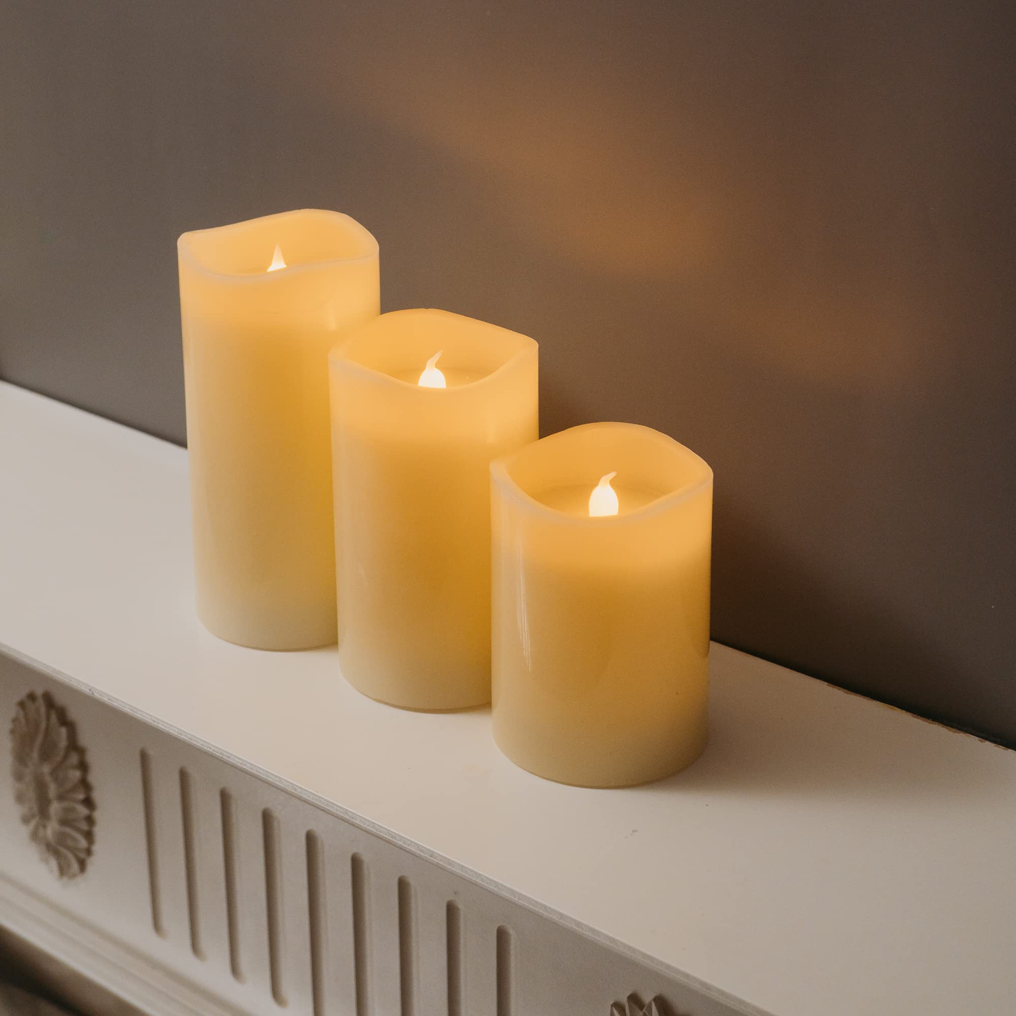 Ebuzz 3-Piece Flameless Led Pillar Candle Set – Flickering Battery Operated Tea Lights With Flicker Bulbs