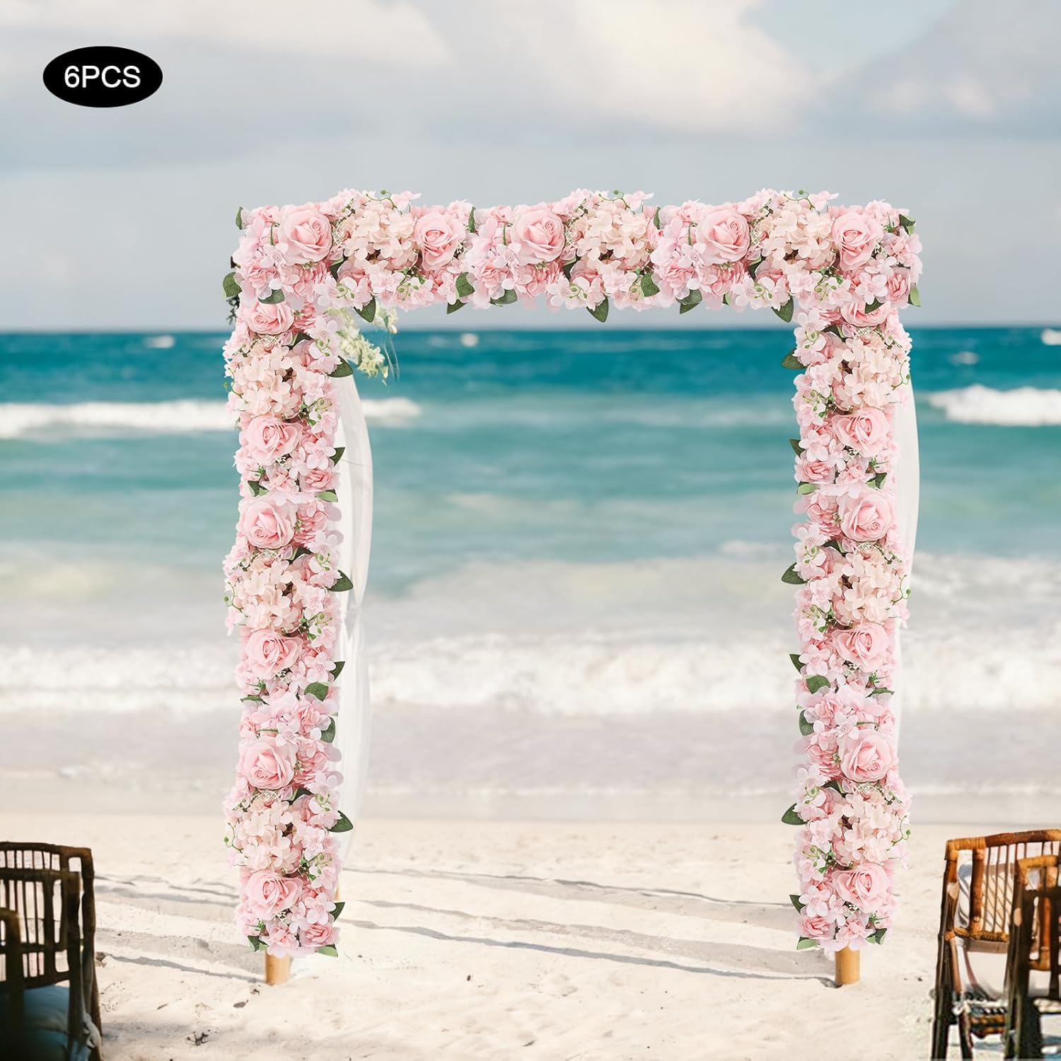 Wedding Arch Artificial Flowers Panels, 6pcs Silk Rose Floral Wall Backdrop, 13.8 x 13.8in Artificial Flowers Garland for Wedding Party Table Decoration, White (Pink, 6 Pcs)