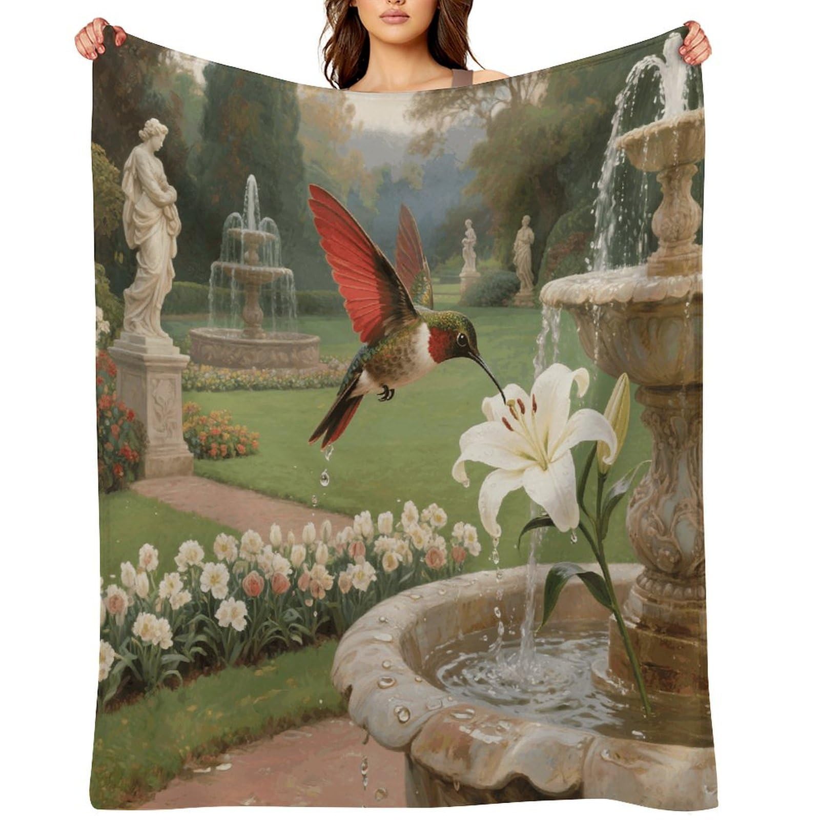 Hummingbird Garden Throw Blanket for Couch and Bed Super Soft Warm Lightweight Throw Blankets Cozy Fuzzy Flannel Blanket Personalized Decorative Blankets for Sofa Decor 40"x50"