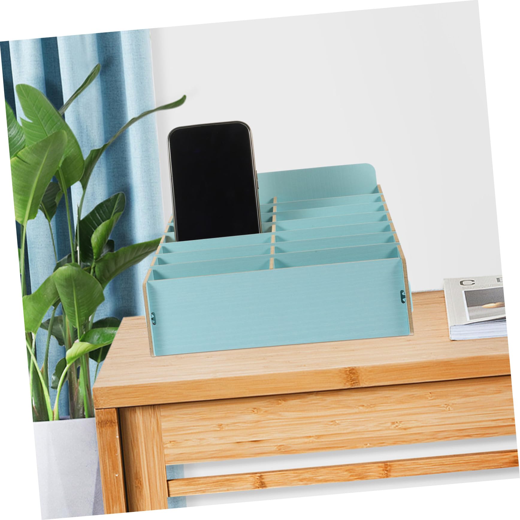 Veemoon Caja de Almacenamiento de Madera y Diseño Rústico para Teléfono Celular para Organización Compartimentos Múltiples en Sala y Dormitorio
