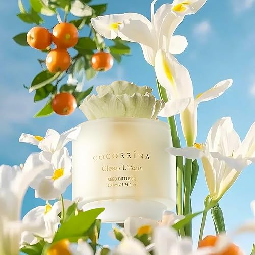 Miniatura 3 de COCORRÍNA Difusor de varillas de flores de yeso, aroma de lino limpio, aceite de 6.76 onzas con 8 varillas, fragancia de larga duración para el