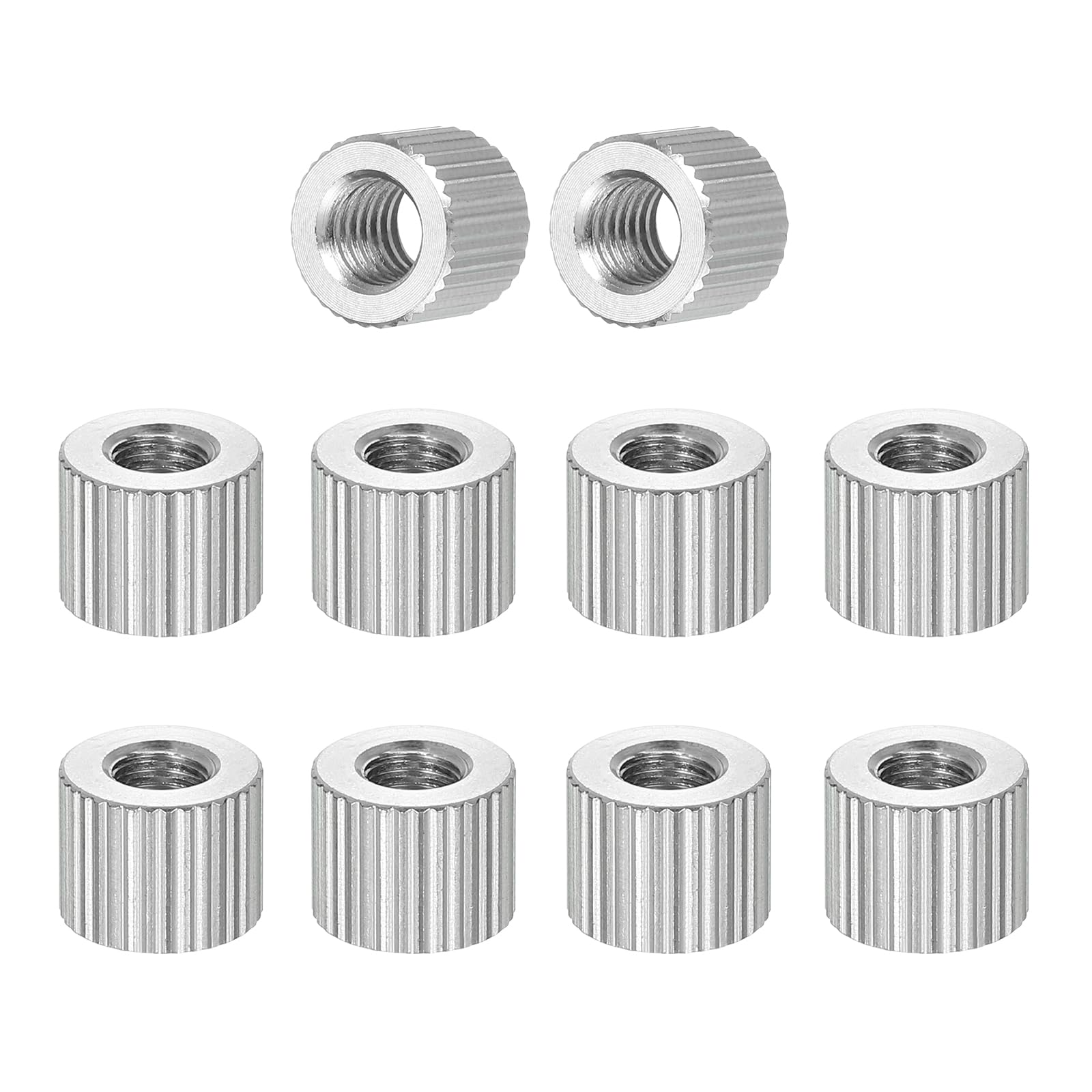 PATIKIL M5 Knurled Thumb Nuts, 10pcs 304 Stainless Steel Female Thread Type Flat Head Through Hole Round Hand Tighten Knob Fasteners Screw Cap Adjust Lock Position, D10mm x H8mm