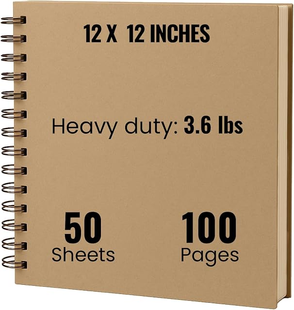 12x12 Grand livre de scraps 3.6 LBS Album de scrapbooks de poids lourd Album de photo de scirapbook de Kraft 50 Feuille d'utilisation comme album de photos, livre de bébé, carnet de croquis12x12 1 cm 100 Page