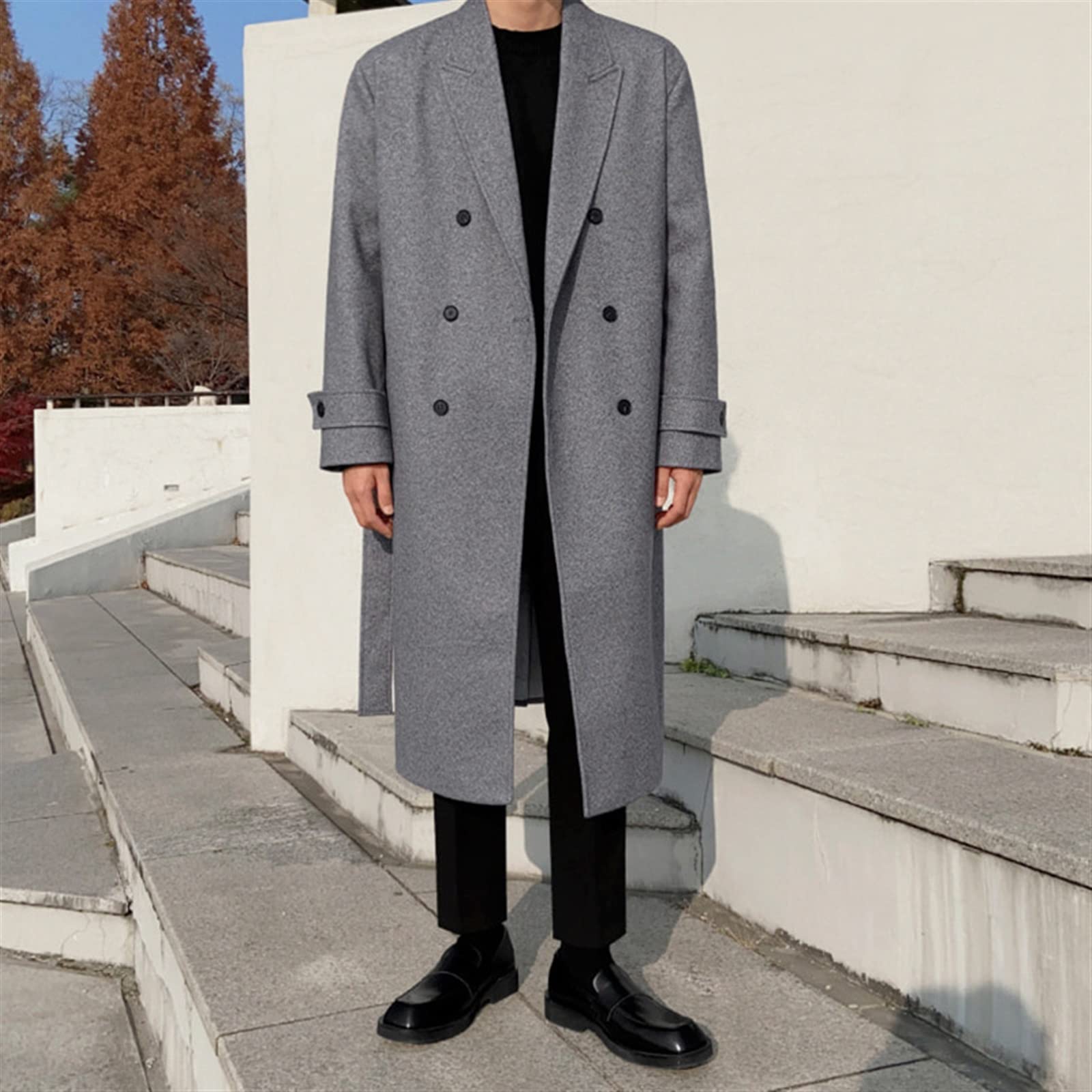 Cappotto da uomo in lana doppio petto bavero con cintura moda casual classico giacca a vento autunno inverno per la protezione dal freddo e dal vento