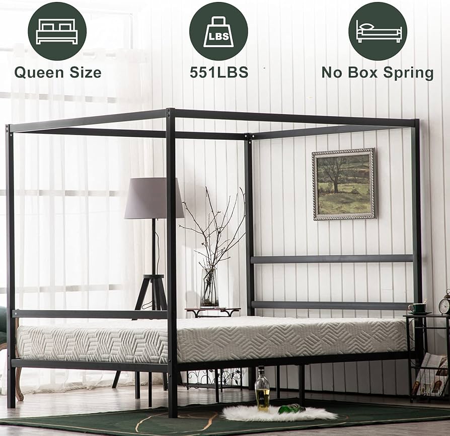 Amazon｜VINGLI ブラック キャノピー ベッドフレーム クイーン
