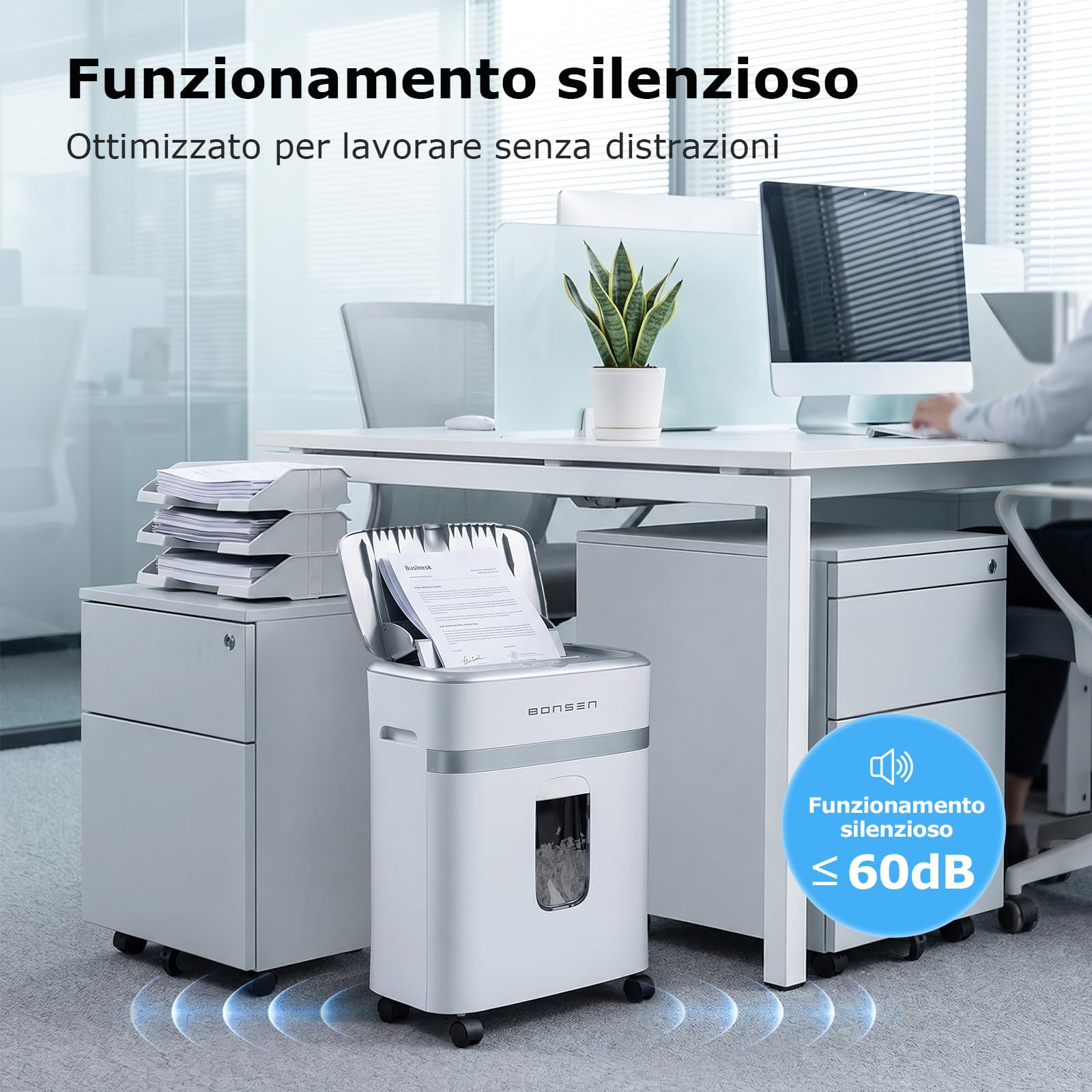 BONSEN Distruggidocumenti 100 Fogli Auto-Feed, P-4 Micro-Taglio | 30 min in continuo & silenzioso ≤60dB per casa e ufficio, S9201