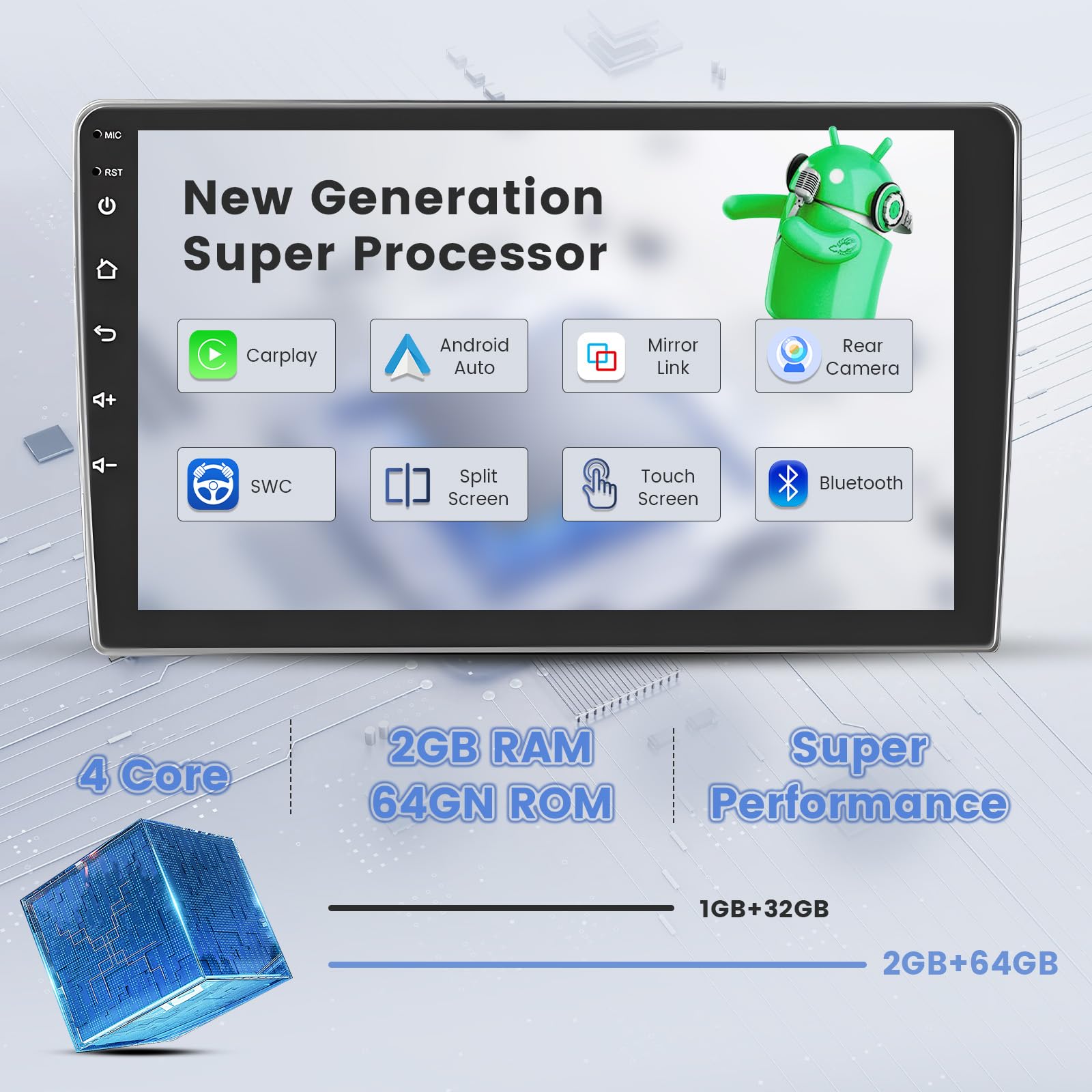 Hikity 2+64G Android 15 Radio dla FIAT DUCATO 2010/Citroen Jumper/Peugeot Boxer, bezprzewodowe CarPlay Android Auto, Bluetooth, 9-calowy ekran z Nawigacją, Kamera cofania, WiFi, FM, RDS, GPS, SWC, EQ