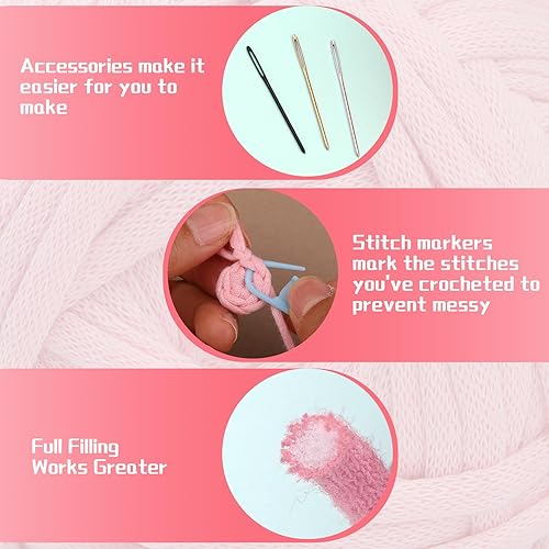 Miniatura 5 de Hilo de 7.05 oz para ganchillo, hilo grueso, hilo grueso con puntadas fáciles de ver (color rosa melocotón)