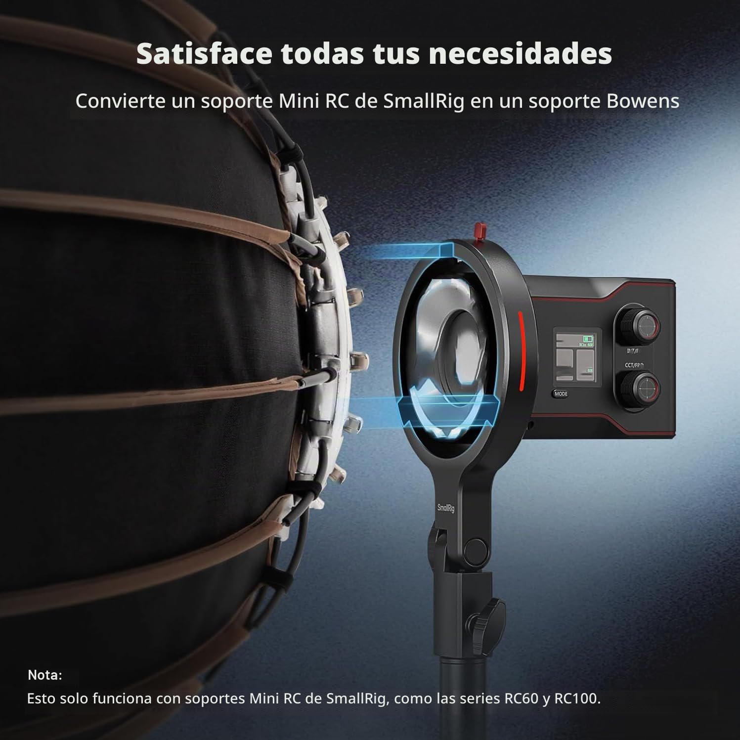 SMALLRIG Adaptador de Anillo de Velocidad Bowens Mount Softbox para Luz de Vídeo SMALLRIG RC 60B COB, Compatible con Accesorios de Montaje Bowens Estándar, Capacidad de Carga de 1,5 kg - 4476