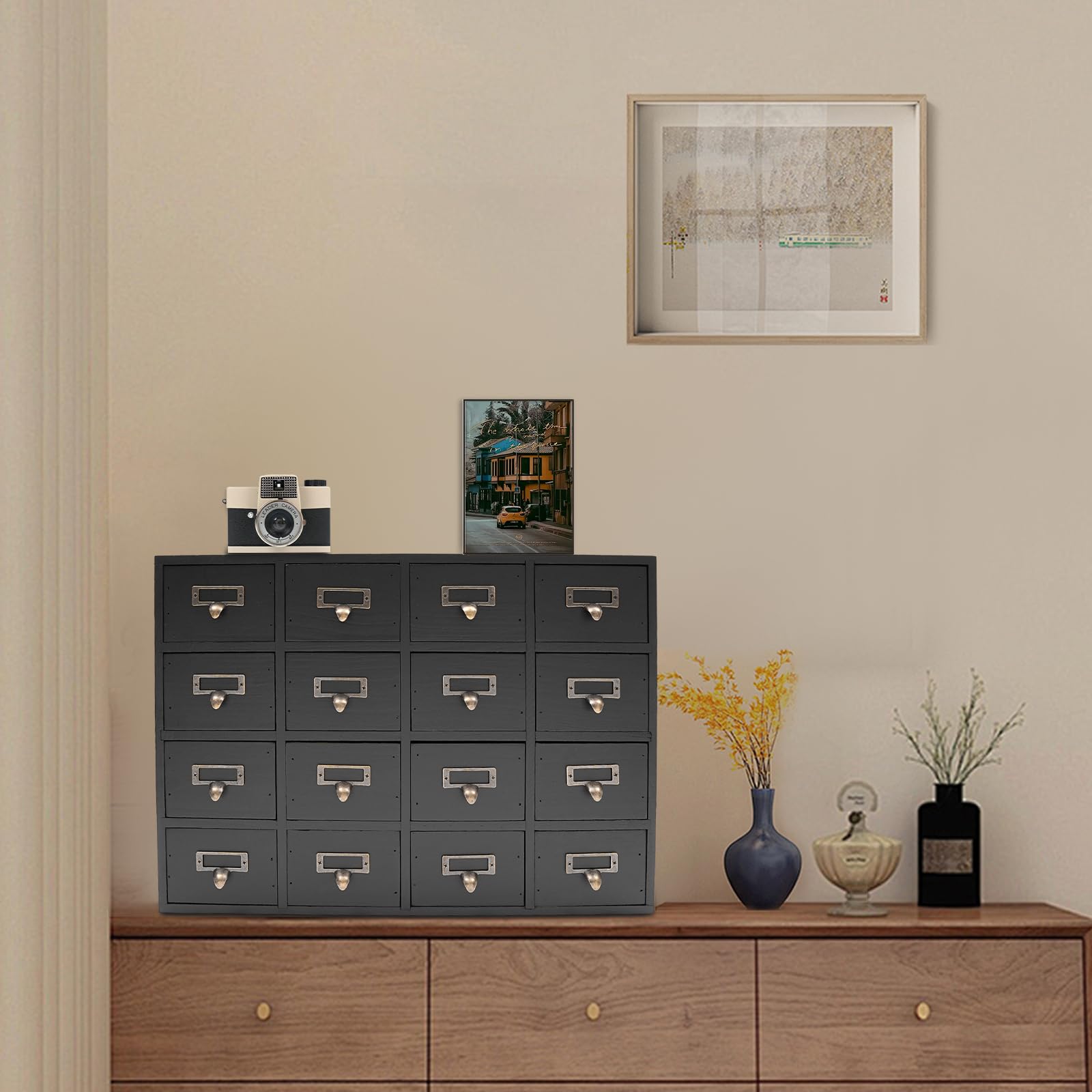Komoda w stylu vintage z 14 szufladami, szafka z szufladami na biurko z 14 szufladami, stary brąz, mała szafka do przechowywania w stylu retro, organizer do szuflad na artykuły biurowe,