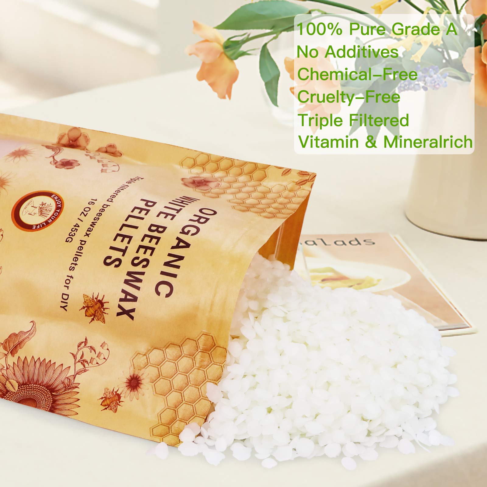 Cera D'api Bianca 906g, Cera Dapi Biologica per La Cosmesi Fai da Te, La Produzione Gi Candele, Creme, Balsami per Labbra, Set di Saponi, Imballaggi per Cura Del Cuoio, Lucidatura Del Legno.