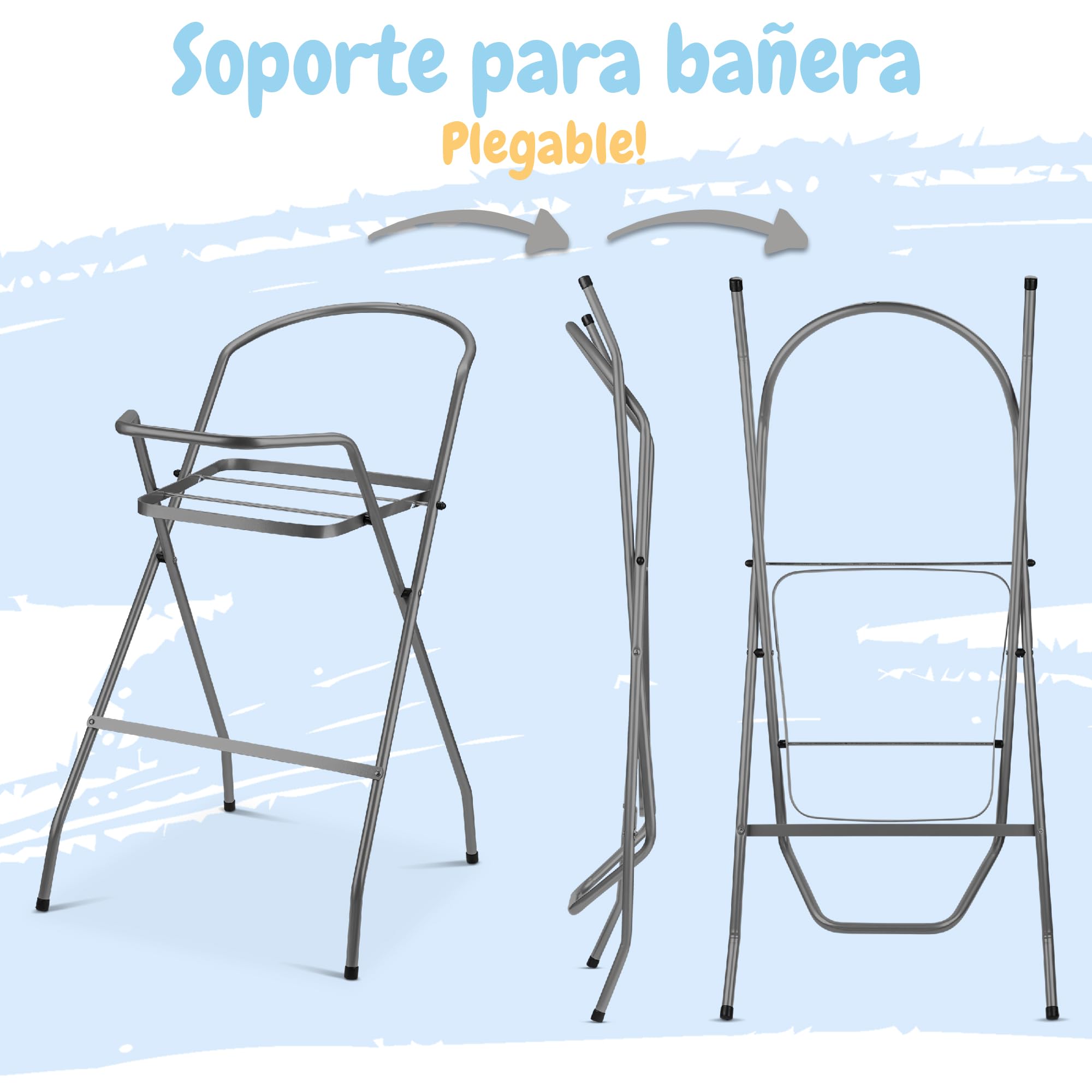 Juego de bañera para bebé con soporte - ¡Certificado por TÜV Rheinland! Bañeras para bebés + Asiento de baño para bebés + Desagüe + Soporte - ¡Bañera para bebés con soporte!