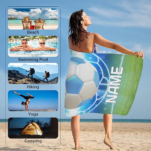 Miniatura 7 de Toalla de playa personalizada con pelota de fútbol deportiva de 31 x 61 pulgadas, toalla de secado rápido, absorbente, sin arena, toalla de