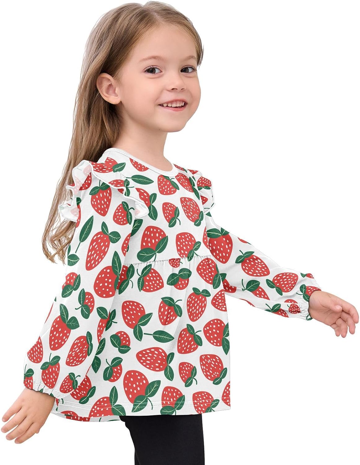 visesunny Toddler Clothes for Girls Simple Strawberry Long Sleeve Fall Shirts Cotton Top with Ruffle Collar