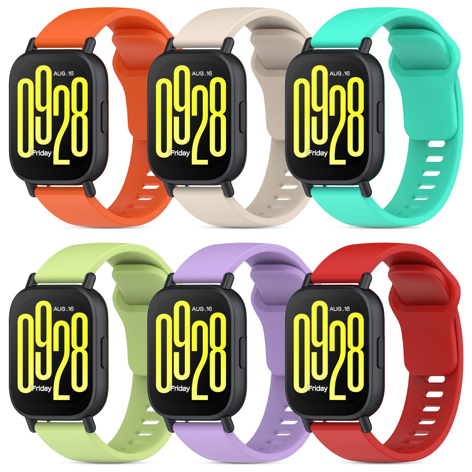 BDIG 6 Piezes Correas Compatible con Xiaomi Redmi Watch 5 Active/5 Lite,22mm Coloridos Transpirable Impermeable Suave Silicona Pulsera de Repuesto para Redmi Watch 5 Active/5 Lite