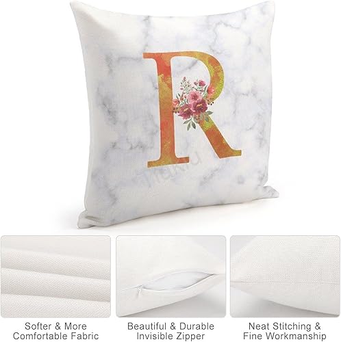 Miniatura 4 de TiuKiu Fundas de almohada personalizadas con monograma floral dorado de 22 x 22 pulgadas diseño de flores de rosas de acuarela letra R decoración de