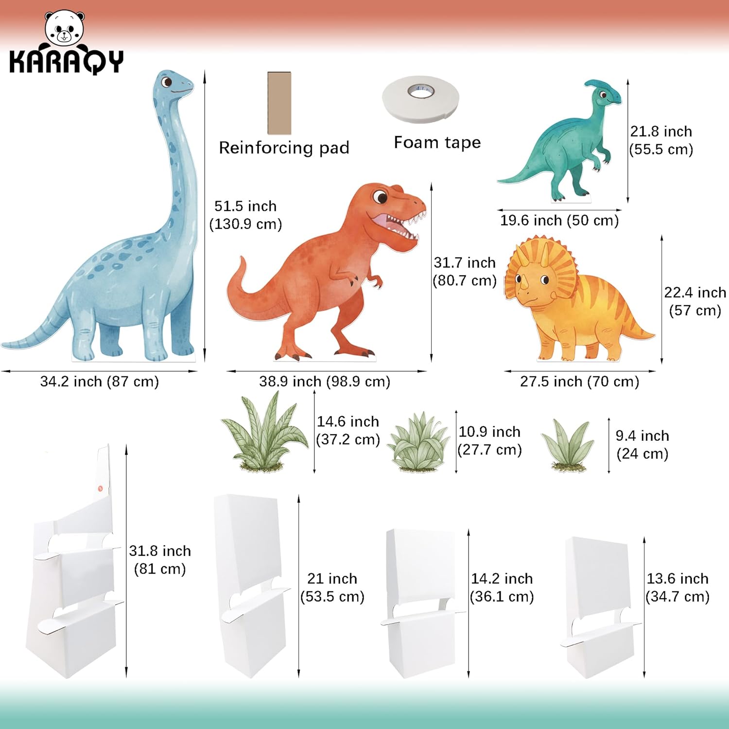 4PCS Dinosaur Birthday Party Decorations - 51.5 Inch Jungle Dinosaur Cardboard Cutouts with Stands, Dino Photo Booth Props for Birthday, Baby Shower, Jungle Safari Party Supplies