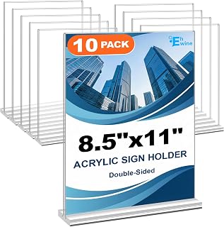 EHWINE 10 Pack 8.5x11 Acrylic Sign Holders - Double-Sided Clear Tabletop Stands for Menus Flyers Offices Stores Weddings