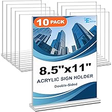 EHWINE Acrylic Sign Holder 8.5 x 11, 10 Pack Double-Sided Stand up Table Top Sign Holders, Clear Acrylic Picture Frame Menu Flyer Paper Holder Display Stand for Office Business Store Wedding Party