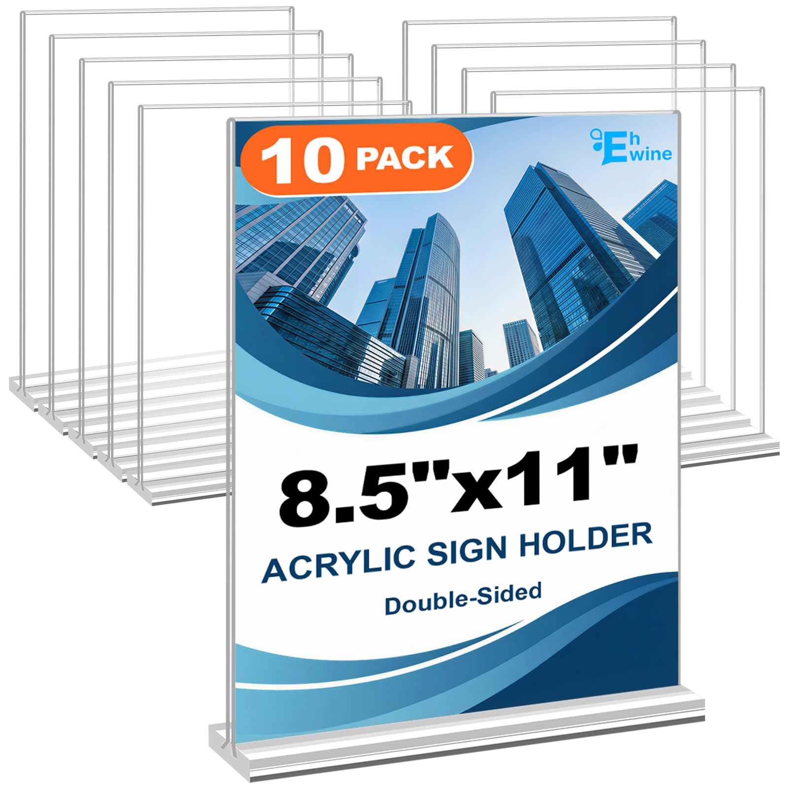 EHWINE Acrylic Sign Holder 8.5 x 11, 10 Pack Double-Sided Stand up Table Top Sign Holders, Clear Acrylic Picture Frame Menu Flyer Paper Holder Display Stand for Office Business Store Wedding Party