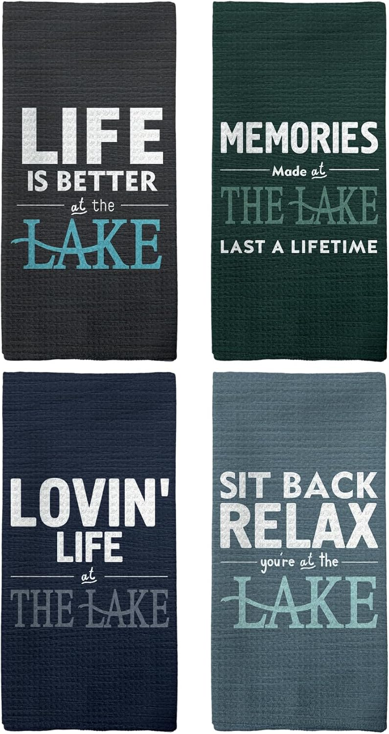Lake House Kitchen Towels, Lake Cabin Home Hand Towels Dish Towels Dishcloths Tea Towels for Kitchen, Life is Better at The Lake Memories Made at The Lake Kitchen Cabin Decor Set of 4, 16x24in