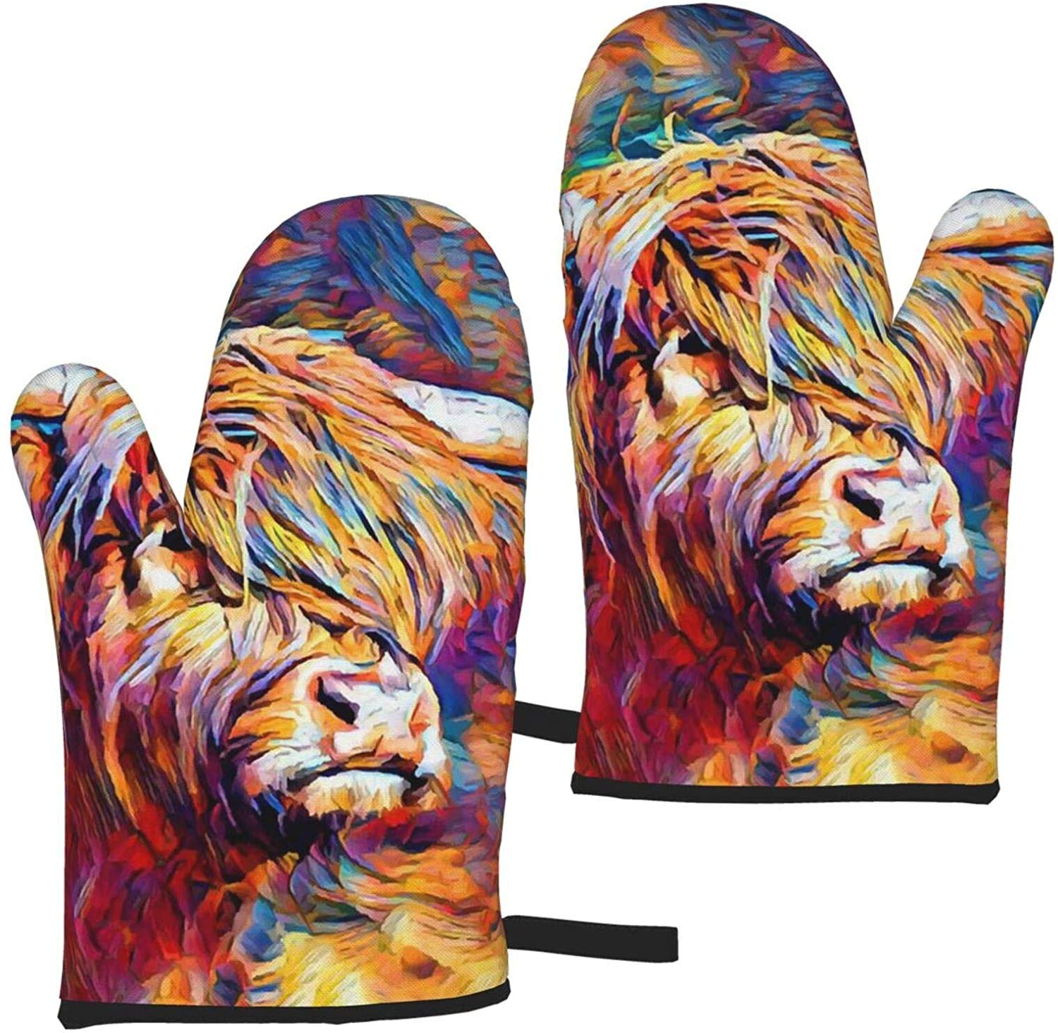 Oven Mits Highland Cow Baking Gloves Set Of 2 Heat-Resistant Kitchen Gloves Women Men Cooking Bbq Grilling Microwave