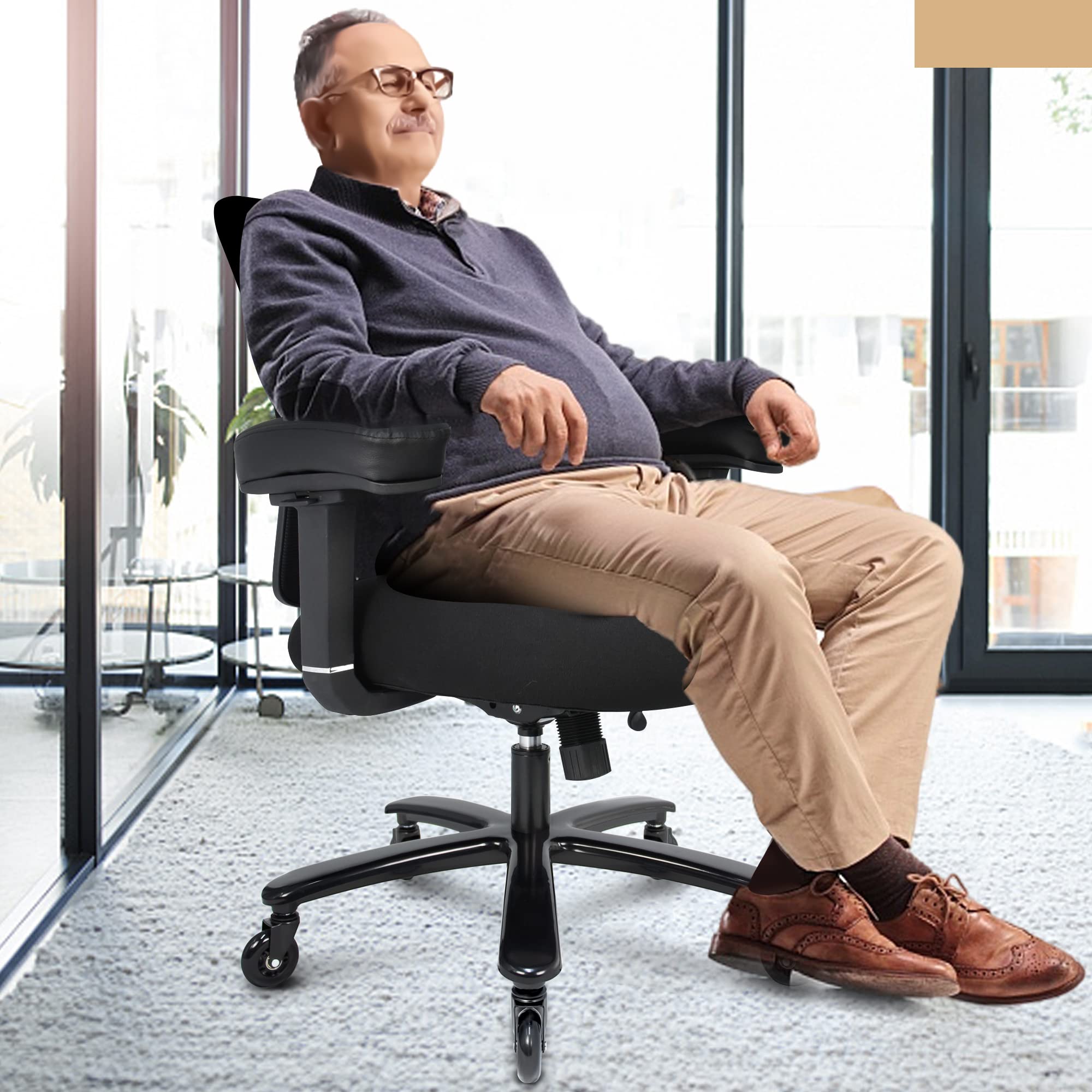 Big and Tall Office Chair 500lbs - Ergonomic Mesh Desk Chair, Heavy Duty Computer Chair-Wide Thick Seat Cushion, Adjustable Lumbar Support, Metal Base, Rubber Wheels, 4D Armrests, Black