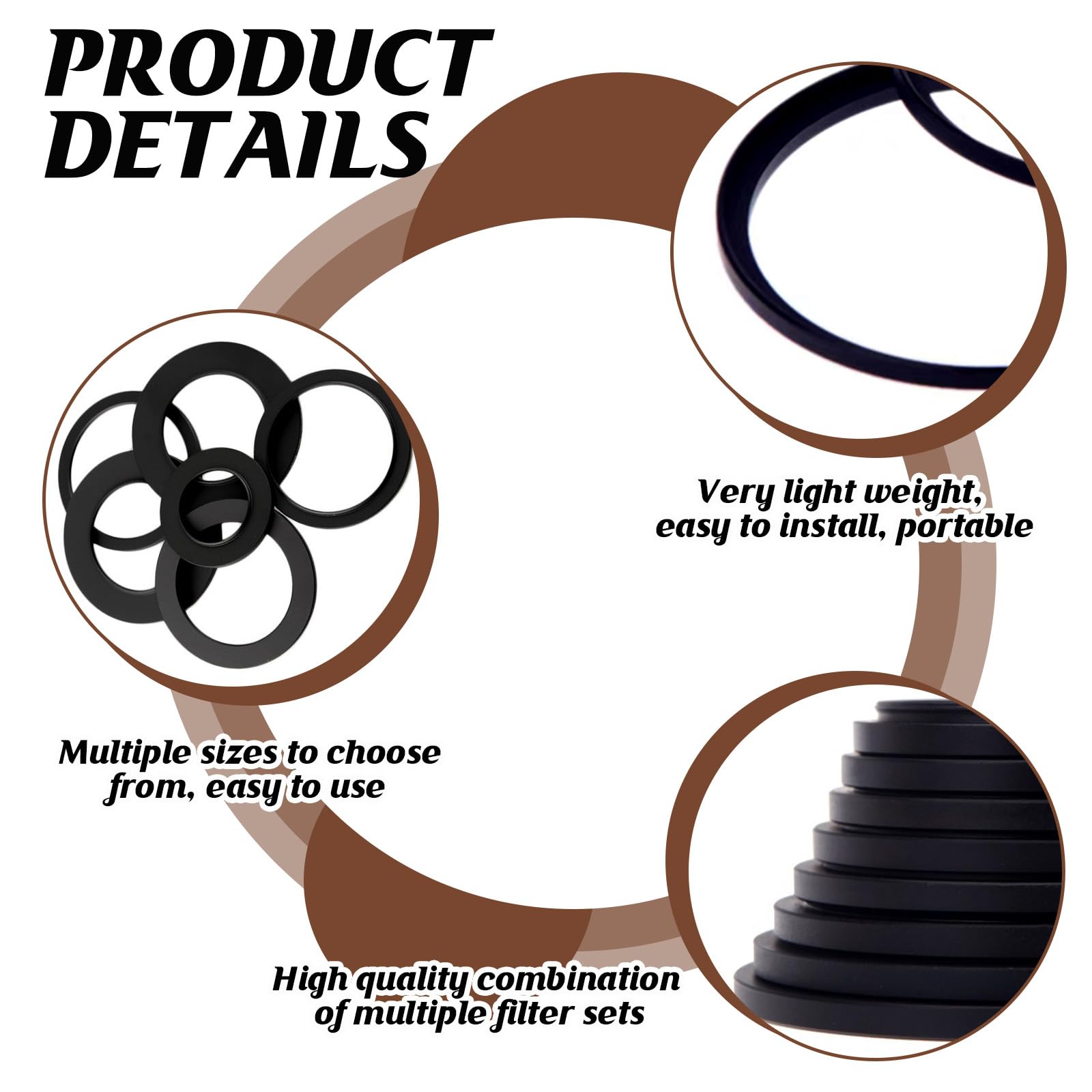 Bague d'Adaptation pour Filtre d'Objectif d'Appareil Photo Métal, 8pcs Step Rings