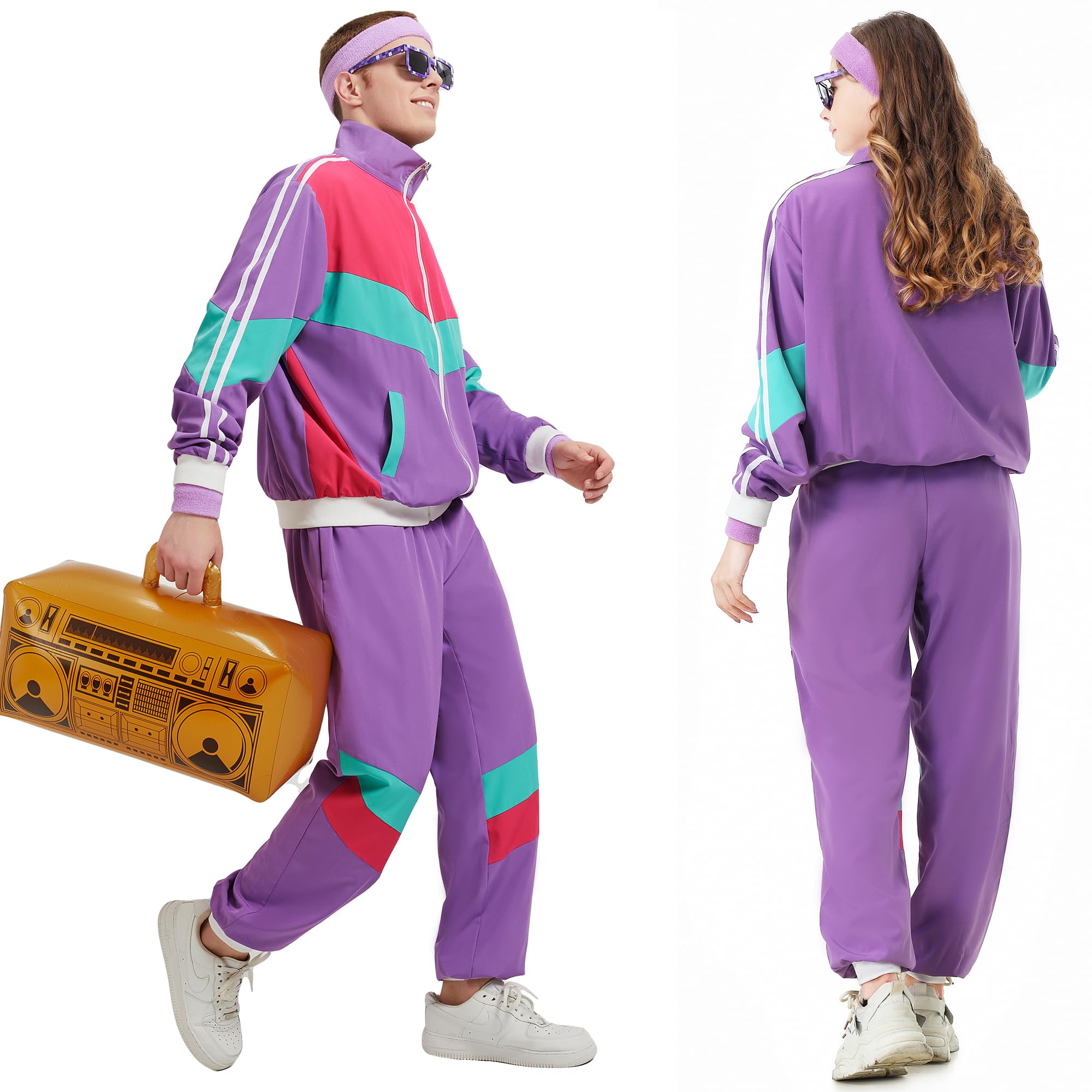 Chándal de los años 80 para hombre y mujer, conjunto de rompevientos retro de los años 80 y 90 para hombre, traje deportivo de los años 80 para parejas, traje de concha de los años 90