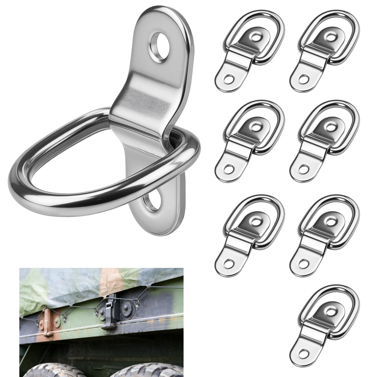 ddckj 4 Pcs D Ring Tie Down Anchor 1/4 Inch Heavy Duty Lashing Rings Stainless Steel for Loads on Case SUV Trailers Truck Camper Motorhome Warehouse Boats Cargo Securing — view 8