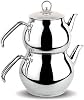 DESTALYA Turkish Teapot Set | Stainless Steel Double Tea Pots for Stove Top | Tea Maker with Handle | Samovar Style Self-Strained Tea Kettle | Water Heater Warmer Midi with Metal Handles