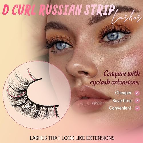 Miniatura 3 de Ahrikiss Pestañas de tira rusa que parecen extensiones de rizo D, pestañas postizas esponjosas, 10 pares de pestañas postizas naturales y finas,