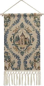 FekiLoot French Country Style Wall Art Poster Hanger Frame, Vertical Tassel Tapestry Wall Hanging Decor, Hanging Canvas Pictures Prints Wall Decor for Women Men Bedroom Dorm, 19x10 Inch