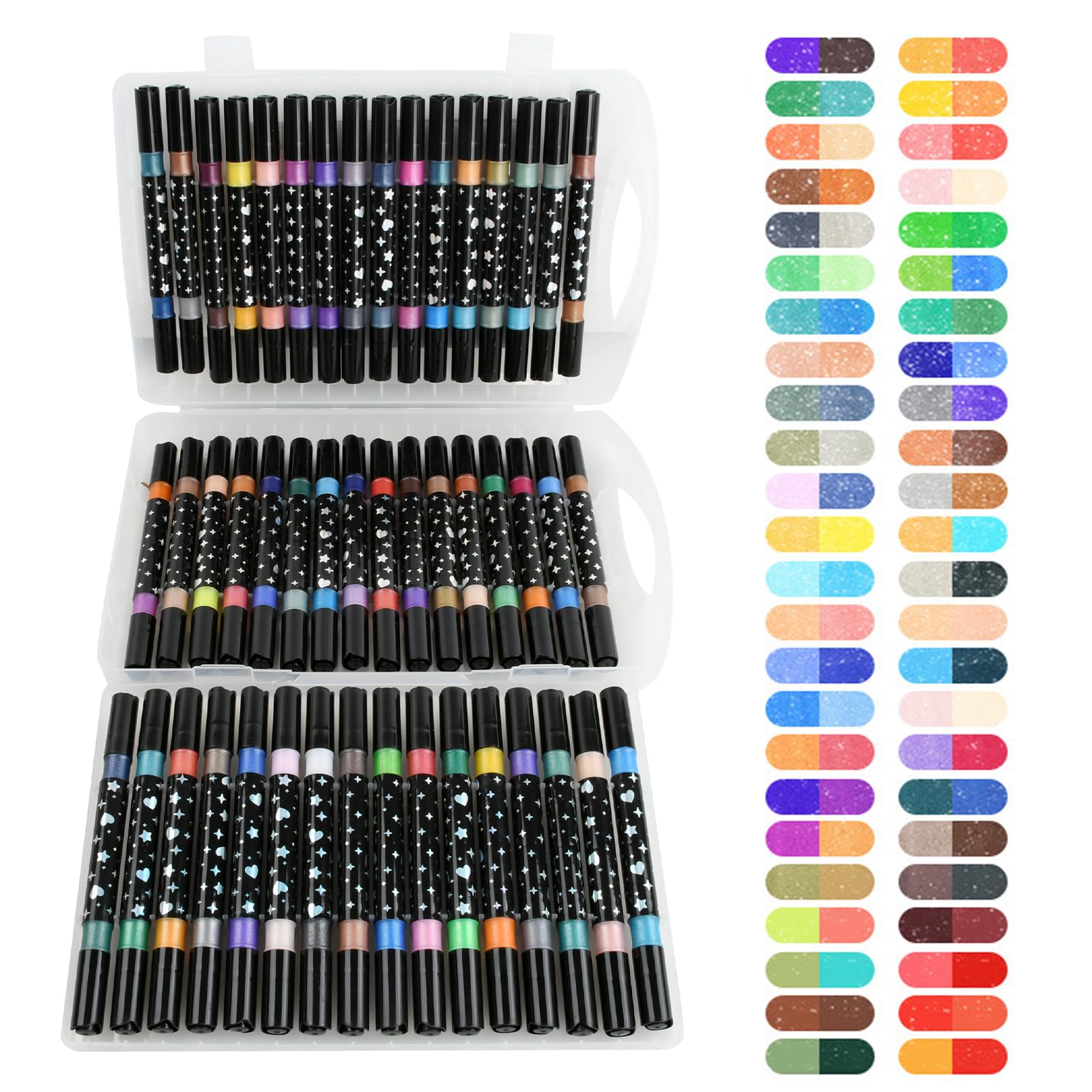 72 Bright Colors Metallic Marker, 36 Pcs Dual Tip Glitter Markers Water Based Glitter Pens Metallic Pens Acrylic Set for DIY