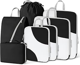 Joyoldelf Packing Cubes Compression Suitcase Organiser - 7-Piece Packing Cube Travel Organiser for Backpack and Suitcase, Compression Suitcase Organiser Pack Bags Set - Black