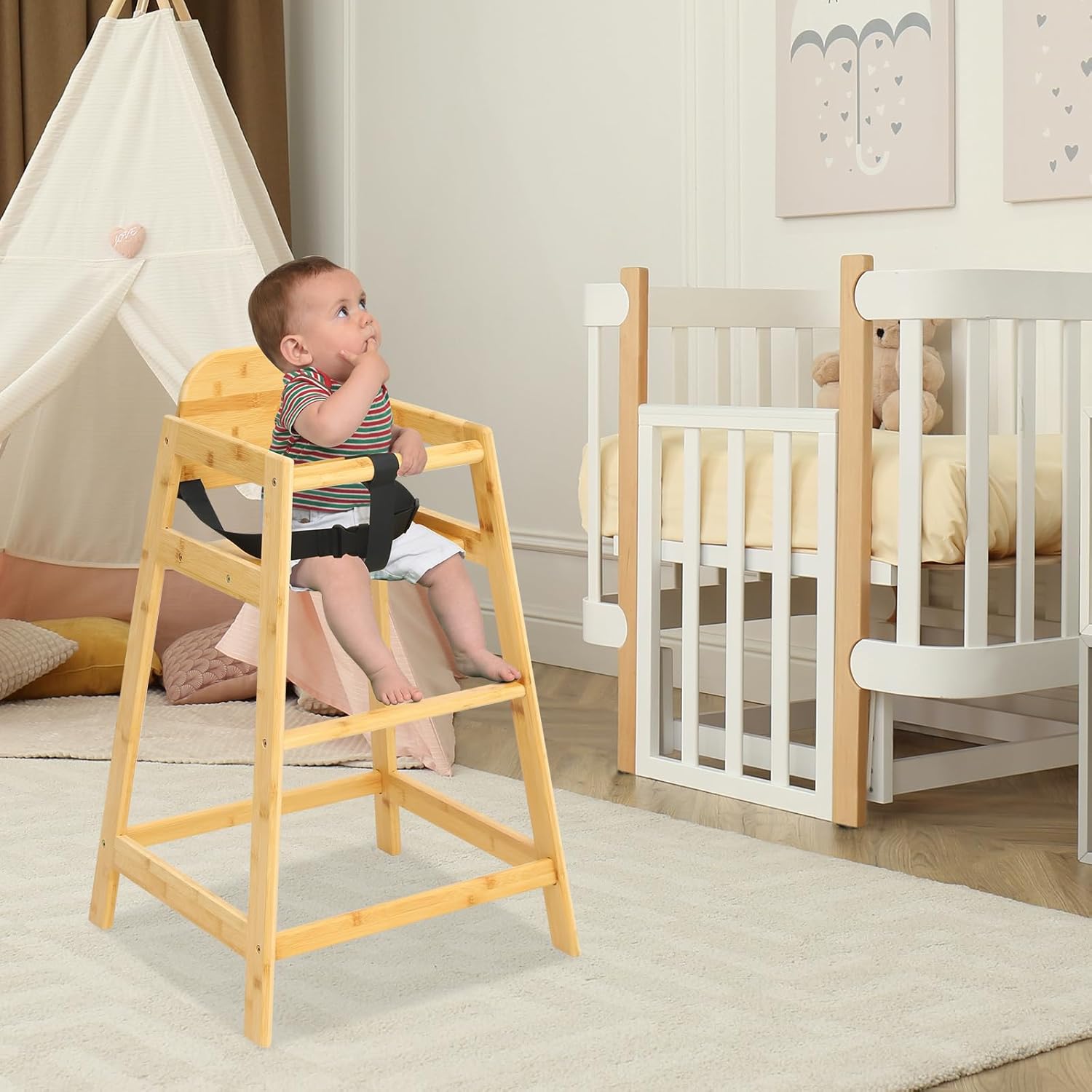 2026 Bamboo High Chair for Baby and Toddler Restaurant, Style Stackable HighChair with Commercial Grade Solid Wood for Dining Table & Kitchen, Compact & Portable Design for Home & Restaurant Use