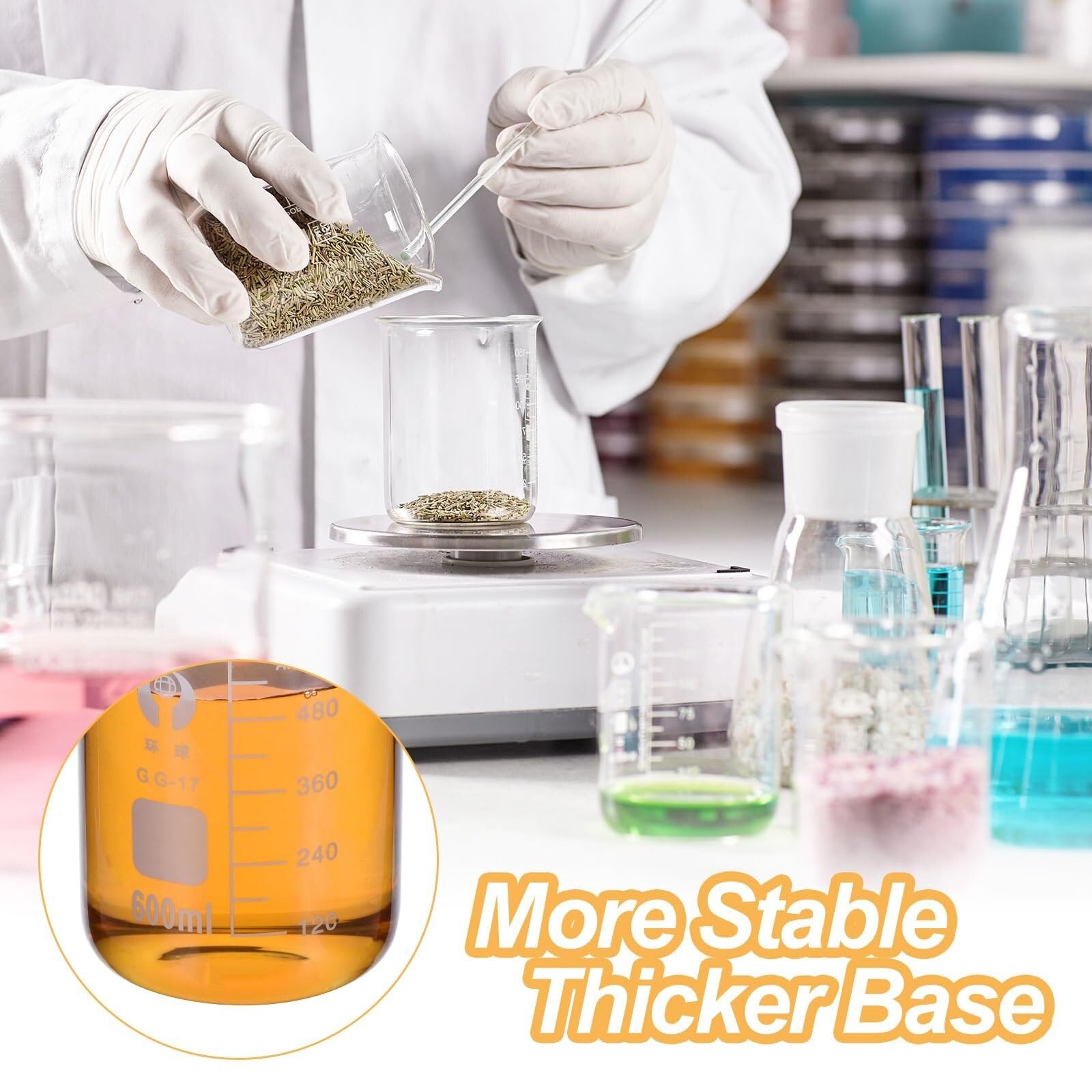 250ml Labor Becherglas aus 3.3 Borosilikatglas – Hitzebeständig mit Graduierter Skala und Ausguss für Labor, Schule und Küche(600ml)