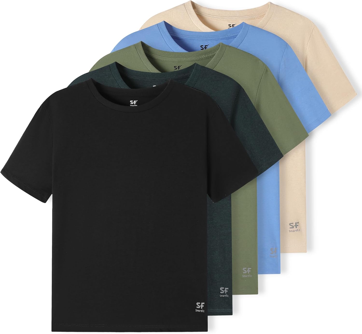 SF SmartFit Men's Crewneck T-Shirts, 5-Pack Undershirt, Multicolor, Regular Fit, Tag-Free, Ultra Soft, Breathable