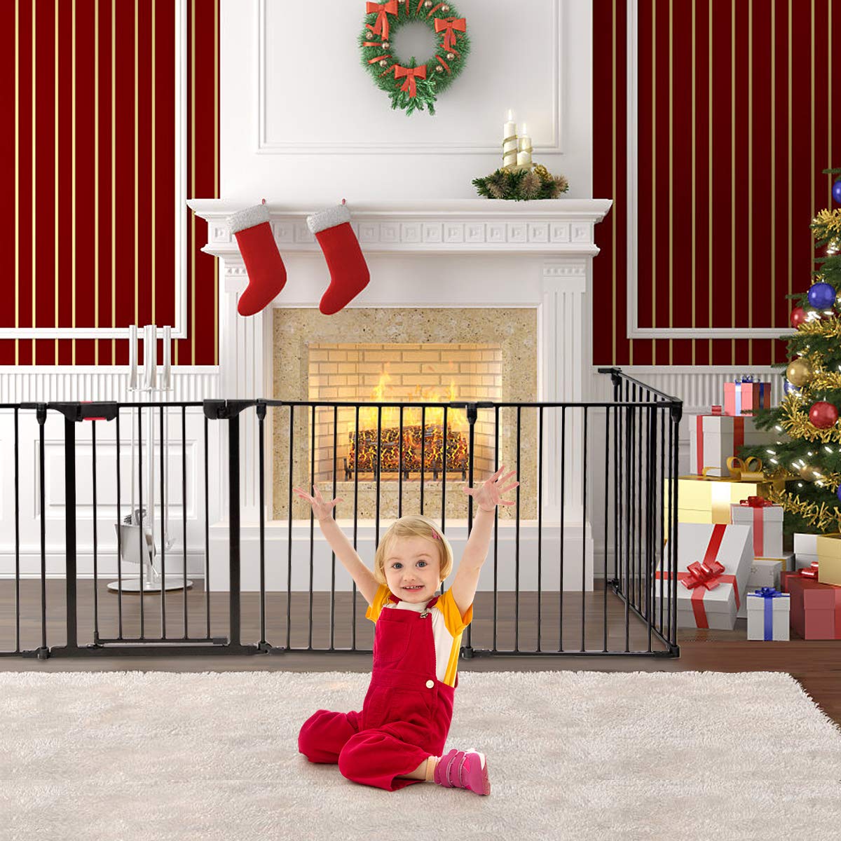 COSTWAY Barrera de Seguridad para Niños Perro Mascota Rejilla de Protección Plegable para Chimenea Escalera Puerta (Negro)