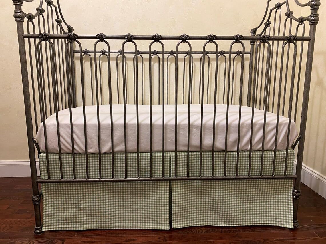 Brandream Crib Skirt Gingham Tailored, Baby Boy, Baby Girl, Gender Neutral Crib Skirt, Toddler Bedskirt Farmhouse Chic Nursery Crib Bed Skirt, Boho Bohemian Sage Green Gingham Dust Ruffles