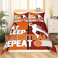 Vista 2 de Feelyou Eat Sleep - Juego de ropa de cama de baloncesto para niñas y niños, funda de edredón de baloncesto, funda de edredón para jugadores, funda