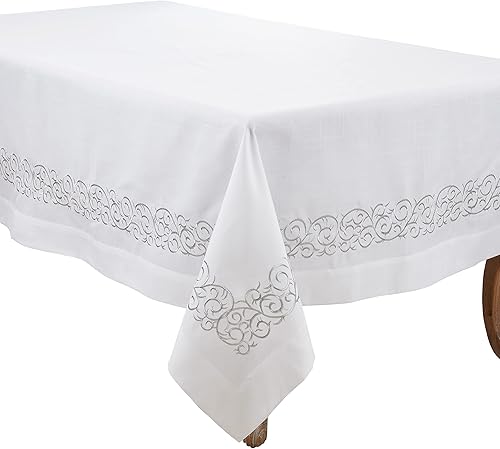 Saro Lifestyle Mantel de desplazamiento bordado, plateado, 72"x108"