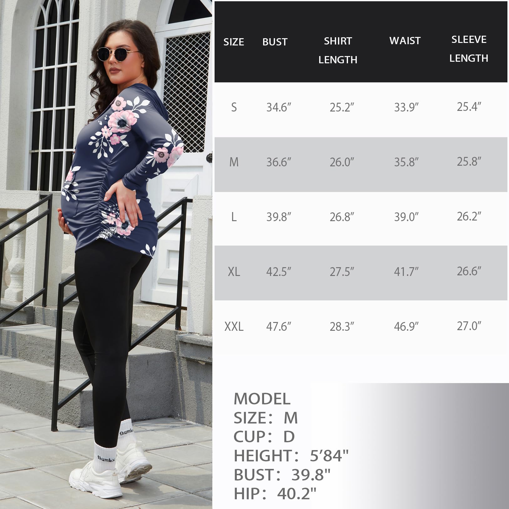 GINKANA Damen Baseball Rundhals Blume Raglanärmel Umstandsshirt Top Schwangerschaft Shirt
