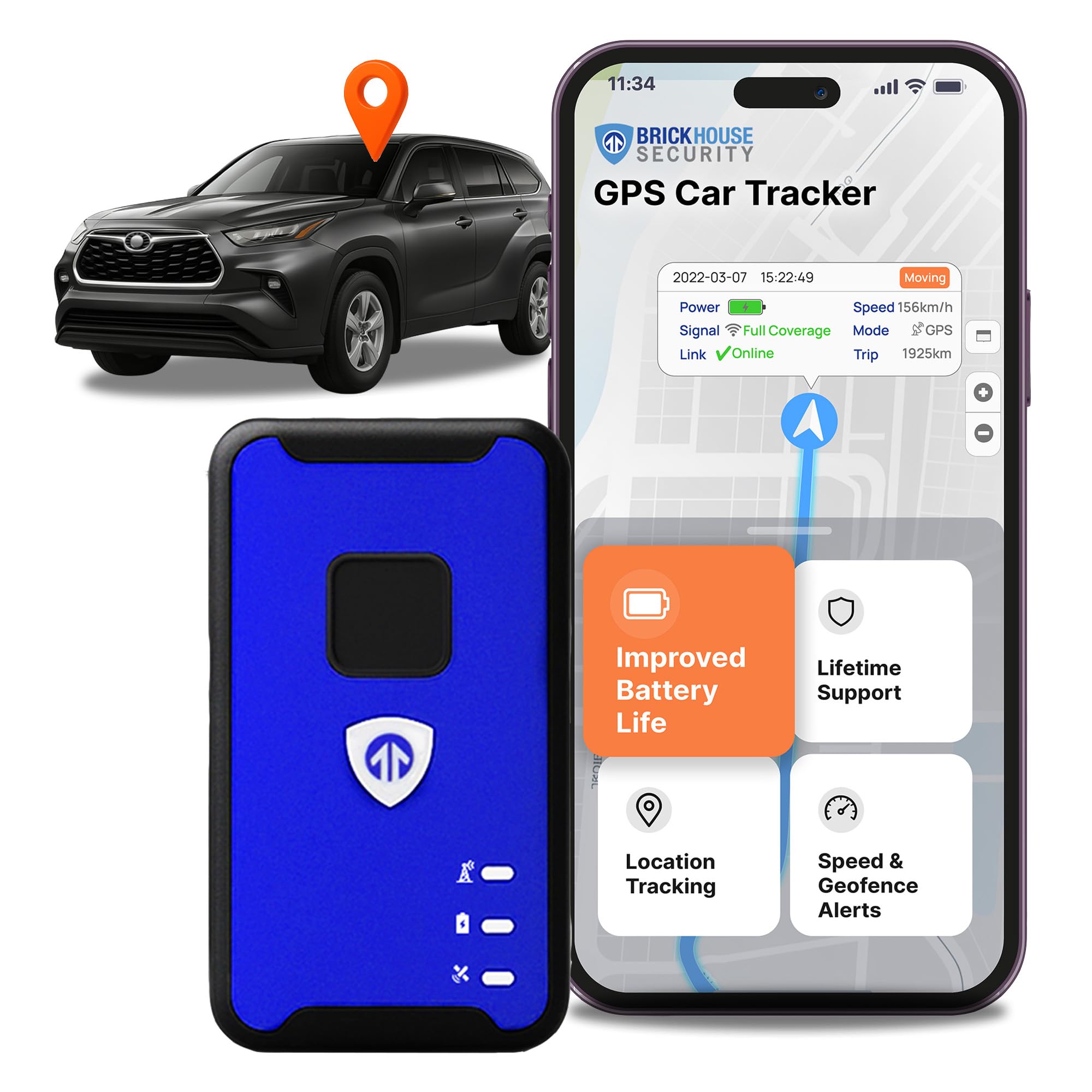 Brickhouse Security Spark Nano 7 GPS Tracker for Vehicles - Covert Car Tracker Device and Fleet GPS Tracker - GPS Tracking Device with App and 4G LTE