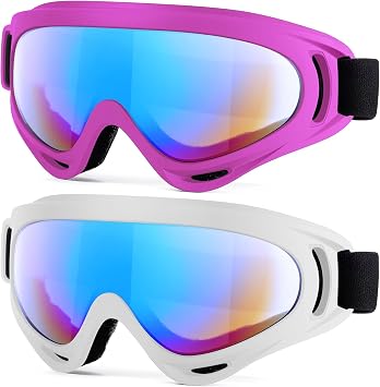 MAMBAOUT Kids Motorcycle Goggles, 2-Pack Dirt Bike Goggles Ski Goggles for Child, ATV Off-Road Racing Goggles for Boys Girls